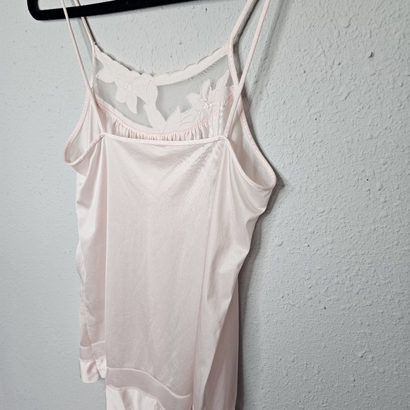Vtg Sears Light Pink Slip Top Womens Small 8/10 Nighty Mesh Floral Embroidered - Picture 6 of 10